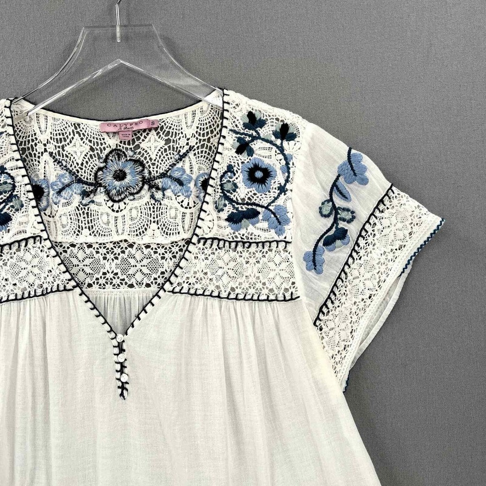 CALYPSO ST BARTH Crochet Embroider Top Women Small White Blue Boho Floral Retro - Picture 4 of 16